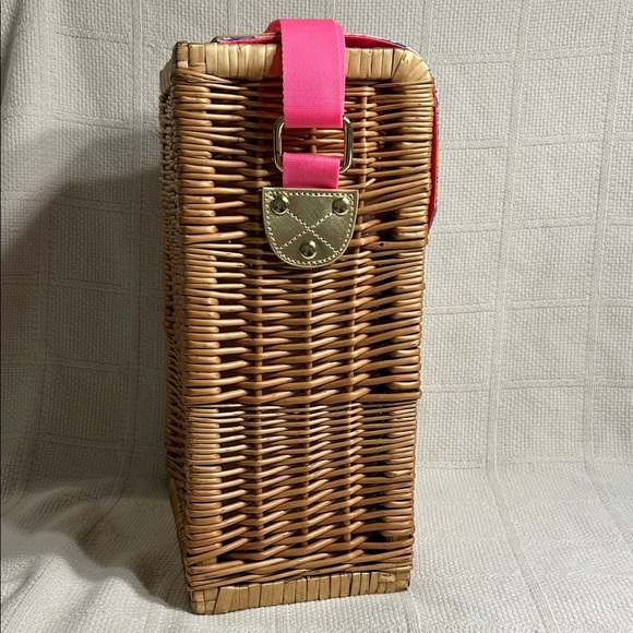 Lilly Pulitzer Insulated Wicker Wine Basket With Strap - Picture 3 of 7